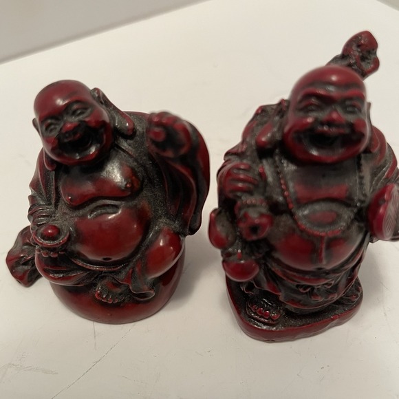 Other - Vintage Style Mini Red Resin Laughing Buddha Figurines - Set of 2 (2")